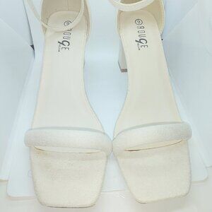 Rouge Helium Size 9 Faux Suede Cream Open Toe Heel Sandals Ankle Strap Shoes
